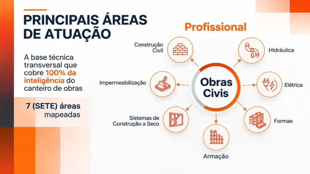 Sete áreas de atuação do programa Trilhas Profissionais da Construção, incluindo a impermeabilização